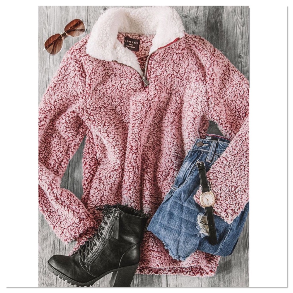Wine Faux Sherpa Pullover - Picture 8 of 8